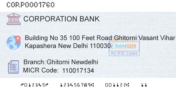 Corporation Bank Ghitorni NewdelhiBranch 