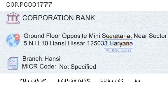 Corporation Bank HansiBranch 
