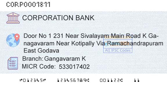 Corporation Bank Gangavaram KBranch 