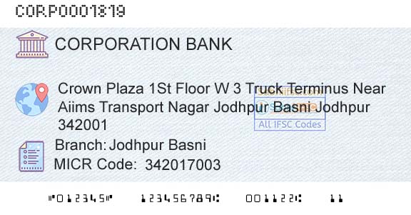 Corporation Bank Jodhpur BasniBranch 