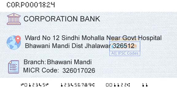 Corporation Bank Bhawani MandiBranch 