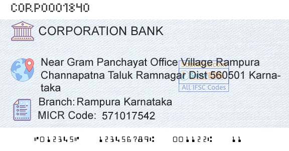 Corporation Bank Rampura Karnataka Branch 