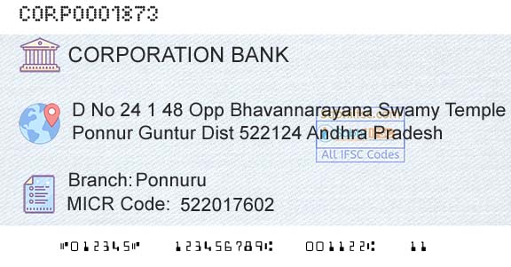 Corporation Bank PonnuruBranch 