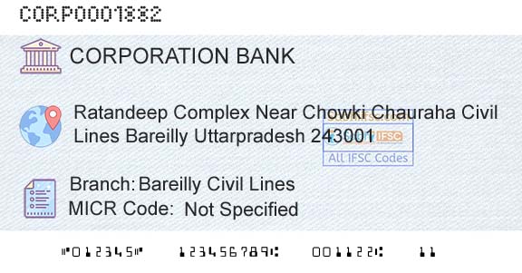 Corporation Bank Bareilly Civil LinesBranch 