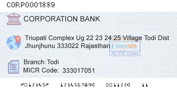 Corporation Bank TodiBranch 