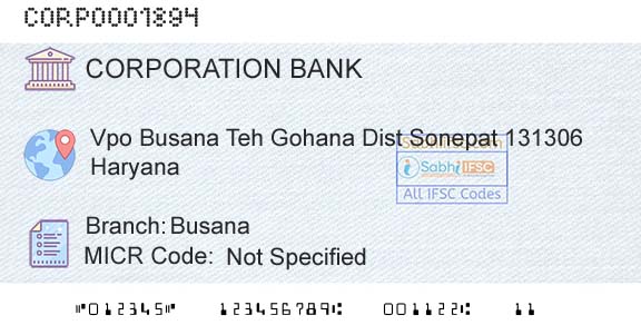 Corporation Bank BusanaBranch 