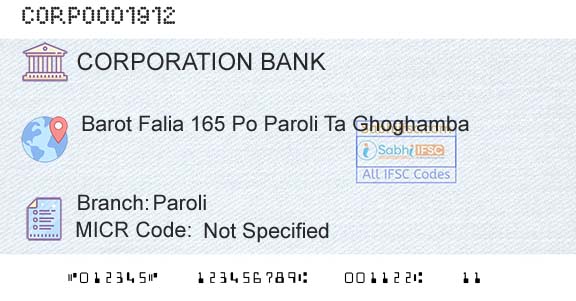 Corporation Bank ParoliBranch 
