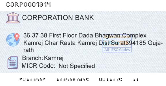 Corporation Bank KamrejBranch 