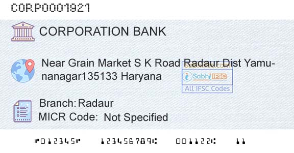 Corporation Bank RadaurBranch 