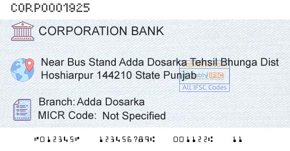 Corporation Bank Adda DosarkaBranch 