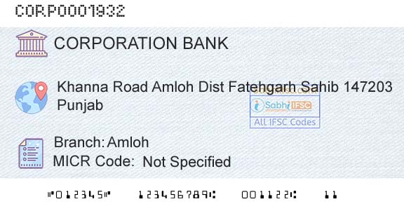 Corporation Bank AmlohBranch 