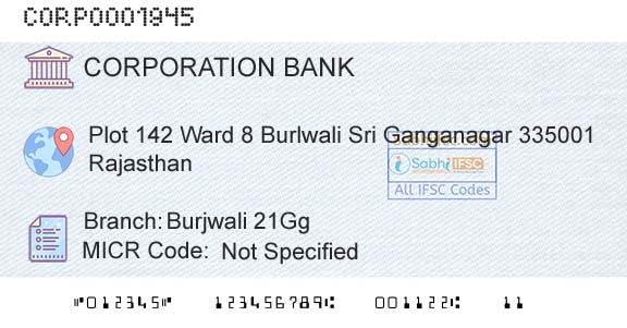 Corporation Bank Burjwali 21ggBranch 