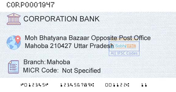 Corporation Bank MahobaBranch 