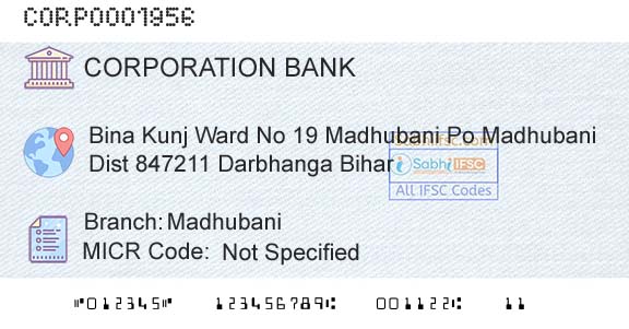 Corporation Bank MadhubaniBranch 