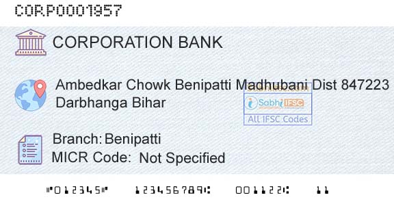 Corporation Bank BenipattiBranch 