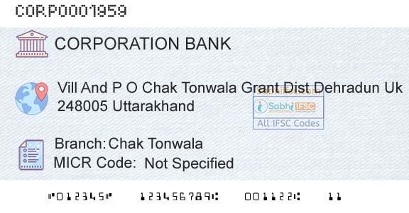 Corporation Bank Chak TonwalaBranch 