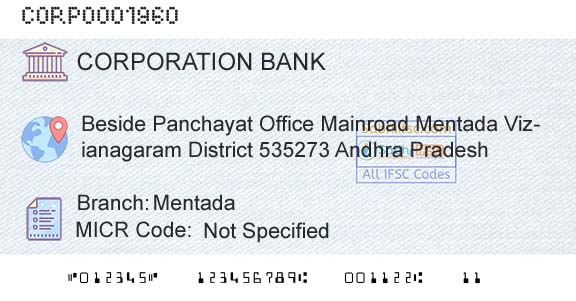 Corporation Bank MentadaBranch 