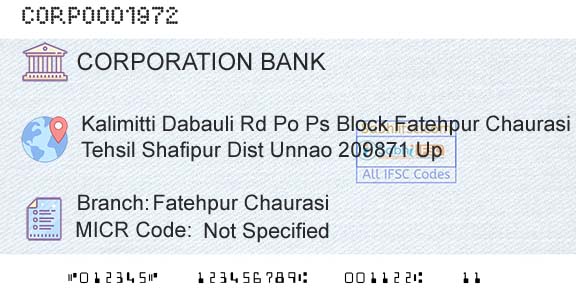 Corporation Bank Fatehpur ChaurasiBranch 