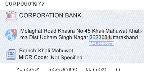 Corporation Bank Khali MahuwatBranch 