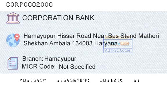 Corporation Bank HamayupurBranch 