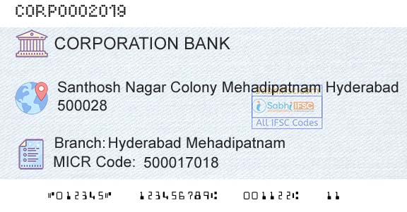Corporation Bank Hyderabad MehadipatnamBranch 