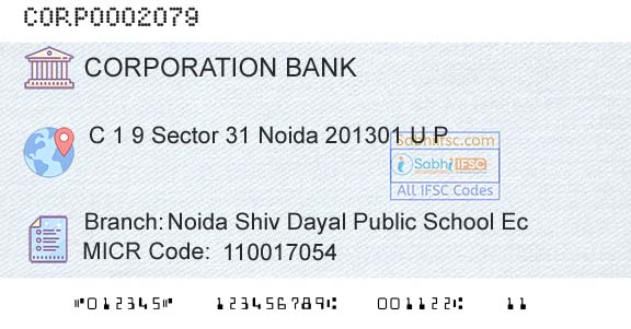 Corporation Bank Noida Shiv Dayal Public School EcBranch 