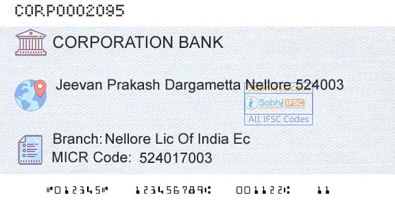 Corporation Bank Nellore Lic Of India EcBranch 