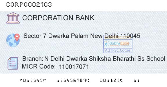 Corporation Bank N Delhi Dwarka Shiksha Bharathi Ss School EcBranch 