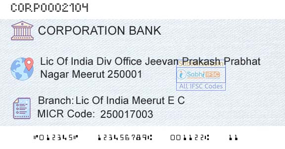 Corporation Bank Lic Of India Meerut E CBranch 