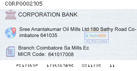Corporation Bank Coimbatore Sa Mills EcBranch 