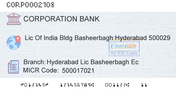 Corporation Bank Hyderabad Lic Basheerbagh EcBranch 