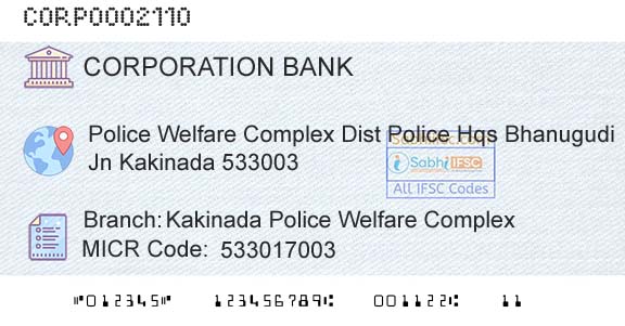 Corporation Bank Kakinada Police Welfare ComplexBranch 