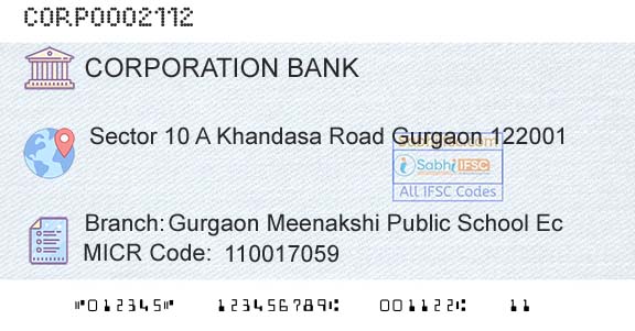 Corporation Bank Gurgaon Meenakshi Public School EcBranch 