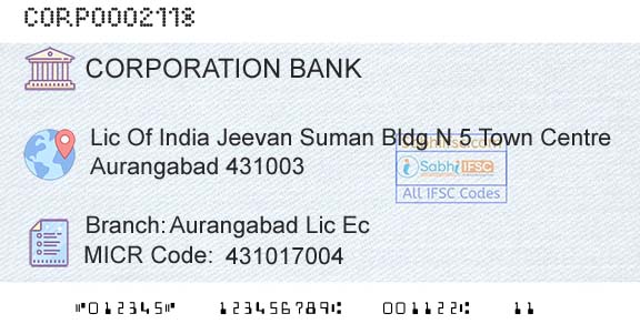 Corporation Bank Aurangabad Lic EcBranch 