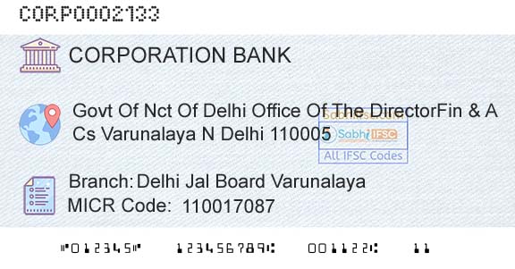 Corporation Bank Delhi Jal Board VarunalayaBranch 