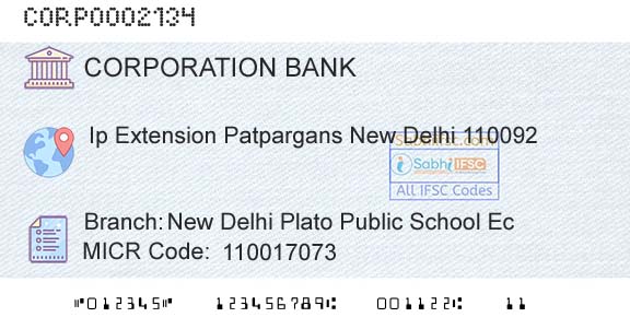 Corporation Bank New Delhi Plato Public School EcBranch 