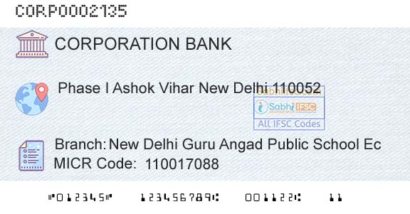 Corporation Bank New Delhi Guru Angad Public School EcBranch 