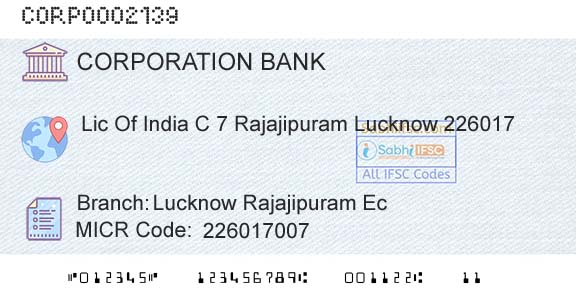 Corporation Bank Lucknow Rajajipuram EcBranch 