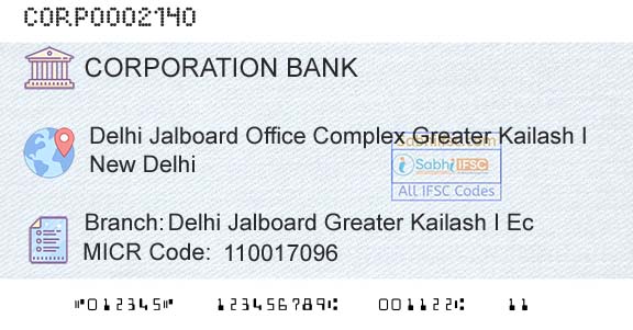 Corporation Bank Delhi Jalboard Greater Kailash I EcBranch 