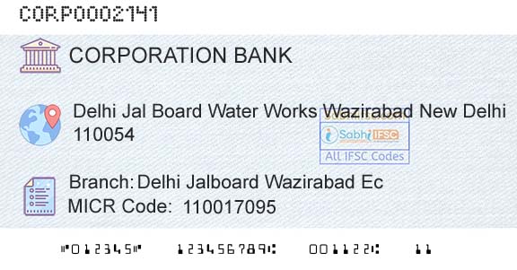 Corporation Bank Delhi Jalboard Wazirabad EcBranch 