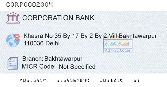 Corporation Bank BakhtawarpurBranch 
