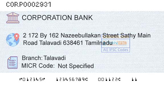 Corporation Bank TalavadiBranch 