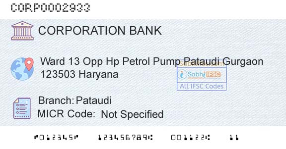 Corporation Bank PataudiBranch 