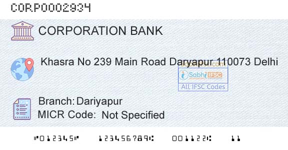 Corporation Bank DariyapurBranch 