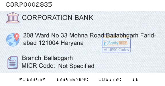 Corporation Bank BallabgarhBranch 