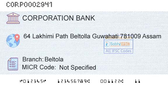Corporation Bank BeltolaBranch 