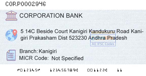 Corporation Bank KanigiriBranch 