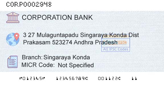 Corporation Bank Singaraya KondaBranch 