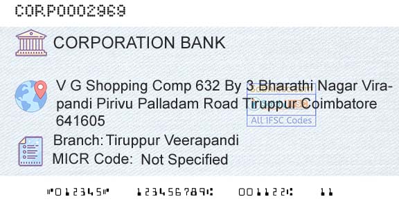 Corporation Bank Tiruppur VeerapandiBranch 