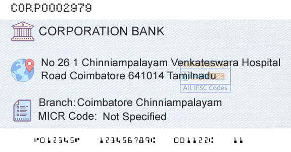 Corporation Bank Coimbatore ChinniampalayamBranch 
